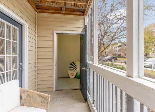 the view from the front porch of a home with a door to a closet at Litchfield Oaks Apartments, Pawleys Island, 29585