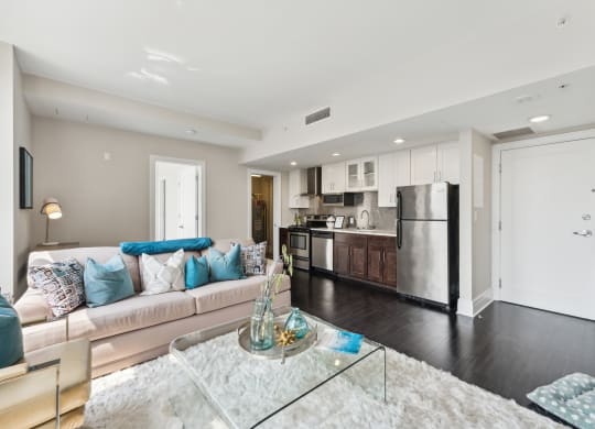 a living room with a couch and a coffee table