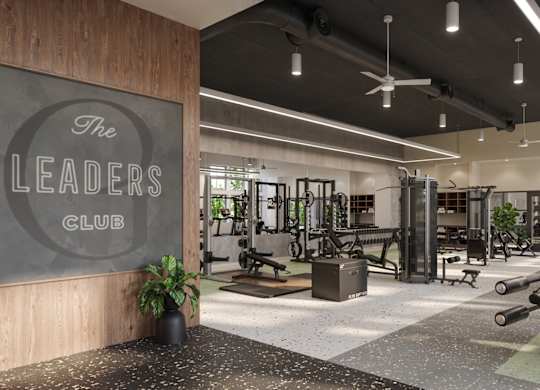 A gym with a sign that says