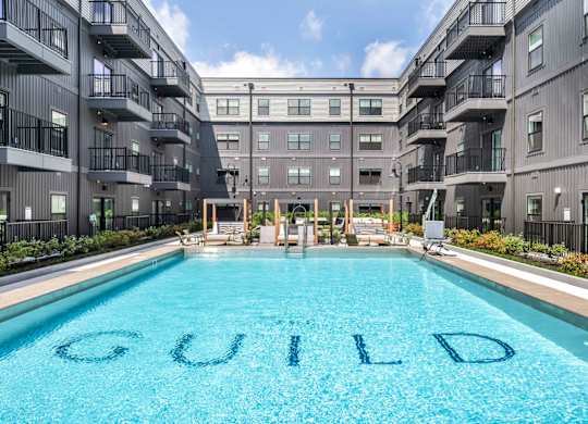 A pool with the word GUIDED written on it.