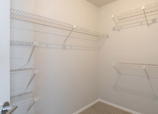 Empty white shelves at The Crest on Hampton Hollow, Silver Spring, MD, 20904