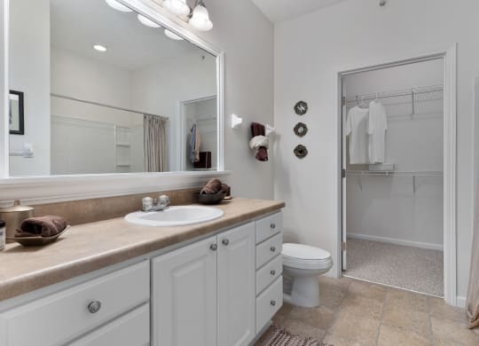 a bathroom with a sink and a toilet and a shower at The Charleston, Columbus