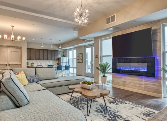 Sofa and fireplace at Axis at PTC apartments