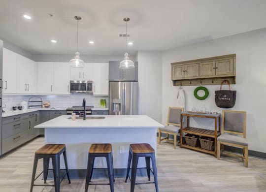 Fitted Kitchen With Island Dining at The Walker, Cary, 27511