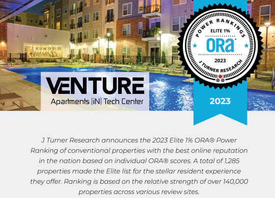 J Turner Research announces the 2023 Elite 1%  ORA Power Ranking of conventional properties with the best online reputation in the nation based on individual ORA scores.