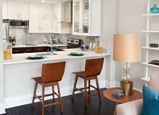 Luxury kitchen with breakfast bar at Deco Apartments