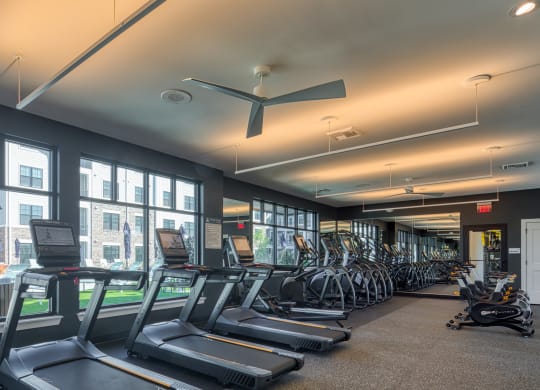 cardio equipment in the fitness center at the belgard apartments