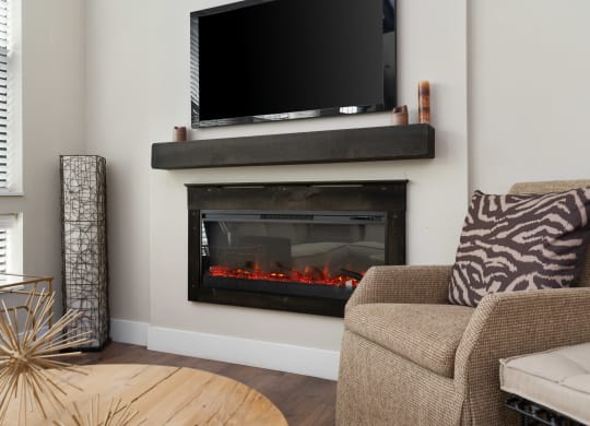 a fireplace with a tv above it in a living room at Hayden Lofts, Ohio, 43016