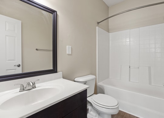 the preserve at ballantyne commons apartment bathroom with sink toilet and shower