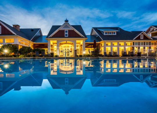 Pool at night at Pavilion village apartments