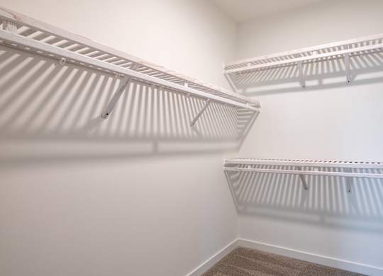 Empty white shelves in a room.