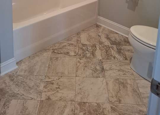a bathroom with a toilet and a bath tub