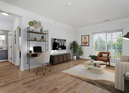 Living Room With TV at Times Square, Dublin, Ohio