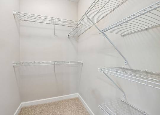 Empty shelves in a white room.