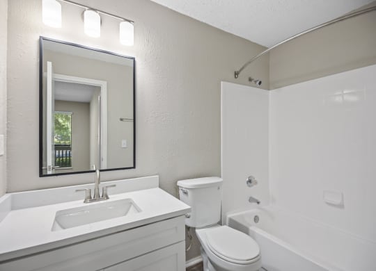 a bathroom with a sink toilet and a mirror