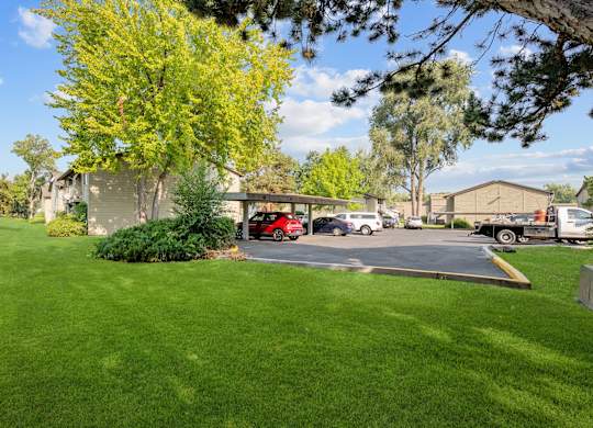 A tree with yellow leaves is in front of a house.