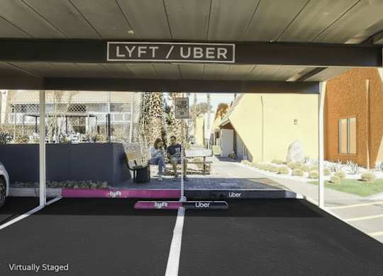 A virtual staging of a Lyft/Uber pickup area.