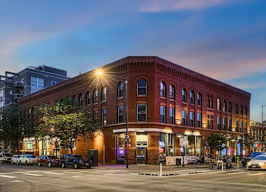 Exterior brick facade of The Burlington apartments