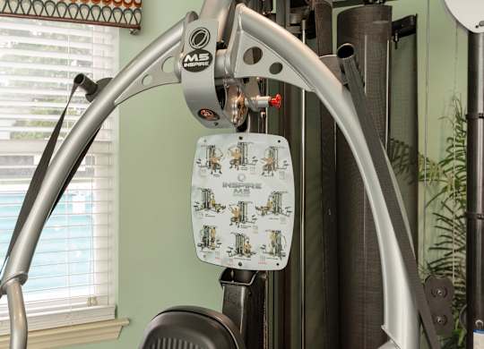 A close up of a piece of exercise equipment with a diagram on it at Sawbranch Apartments, Summerville, SC, 29485