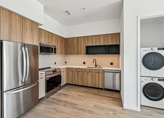Modern kitchen with modern equipments at 701 Hudson, Los Angeles, California