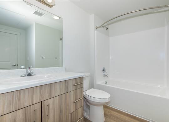 A white toilet sits next to a sink in a bathroom.