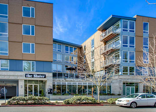 A modern building with the name