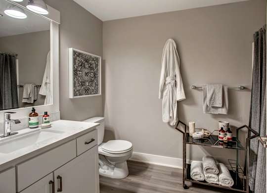 A bathroom with a toilet, sink, and towel rack.