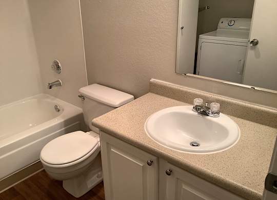 A white toilet sits next to a sink in a bathroom.