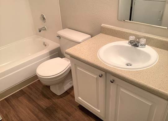 A white toilet sits next to a sink in a bathroom.
