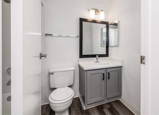 A white toilet sits next to a sink in a bathroom.
