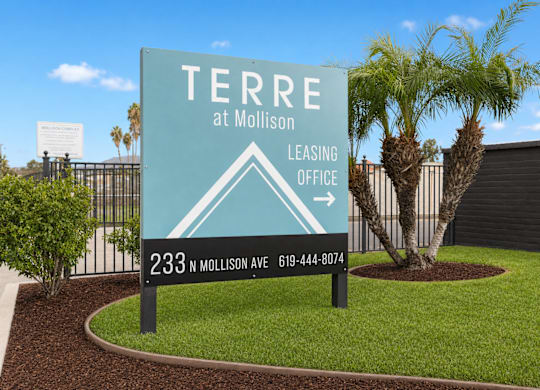 A sign for the Terre at Mollison leasing office is shown.