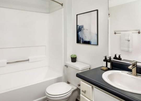 A white toilet sits next to a sink in a bathroom.