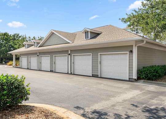 A building with garage doors.