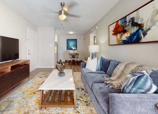 Living Room With TV at Breckinridge Vue, Georgia, 30096