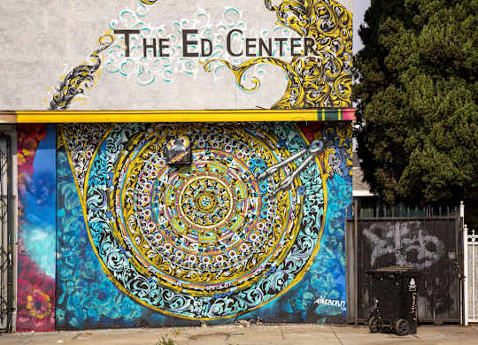A mural on the side of a building at 5263 W Adams, Los Angeles California