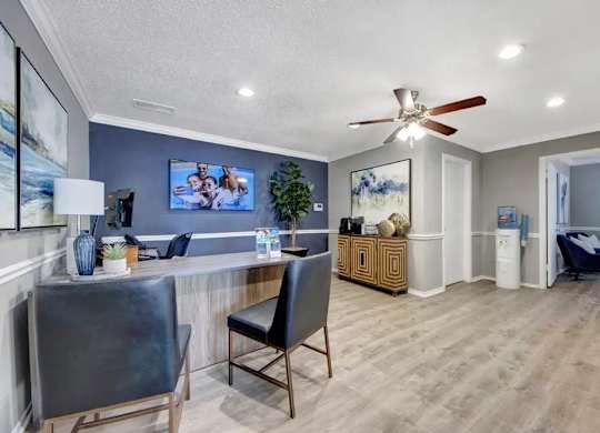 Leasing office with modern furnishings and decor at South Meadows Apartments, Red Oak, 75154