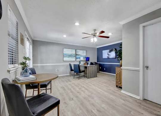 Office space with desk and dining area at South Meadows Apartments, Red Oak, Texas