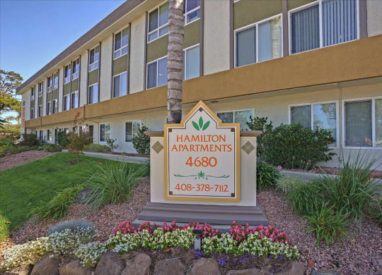 Sign with Property Name at Hamilton Apartments in San Jose