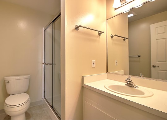 Bathroom with white interiors at Wellesley Crescent, Redwood City, CA
