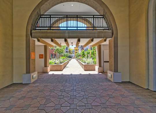 Courtyard with brick floor at Renaissance Square, California, 94520