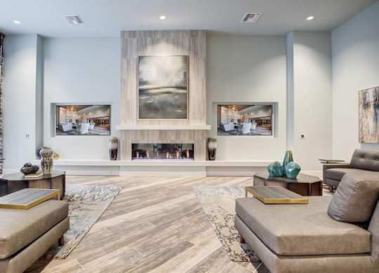 Living room with fireplace at Renaissance Square, California