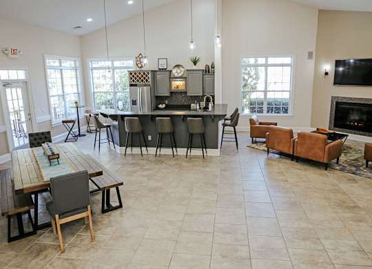 A living room with a fireplace and a television.