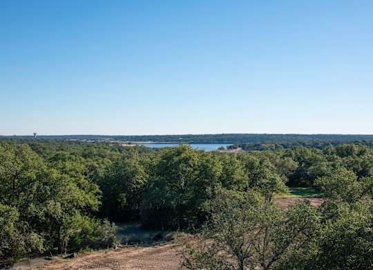 A landscape with a lake surrounded by trees.