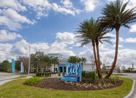 Property entrance sign with landscaping at Ciel Luxury Apartments, Jacksonville, 32246
