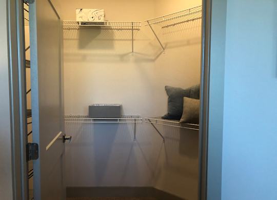 Walk-in closet with wire shelving at Ciel Luxury Apartments, Jacksonville, FL