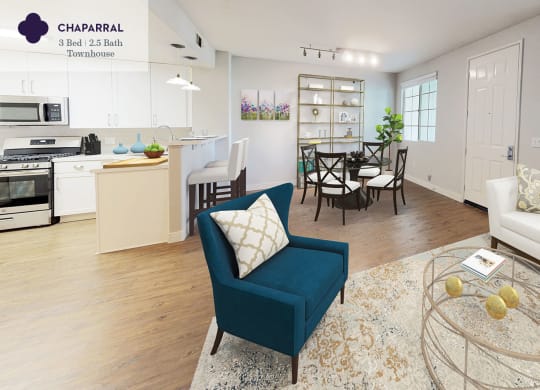 Chaparral - living room, dining  at Mission Hills, California