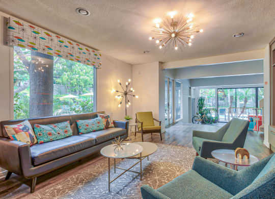 a living room with couches and chairs and a chandelier  at Rancho Los Feliz, Los Angeles, CA, 90039