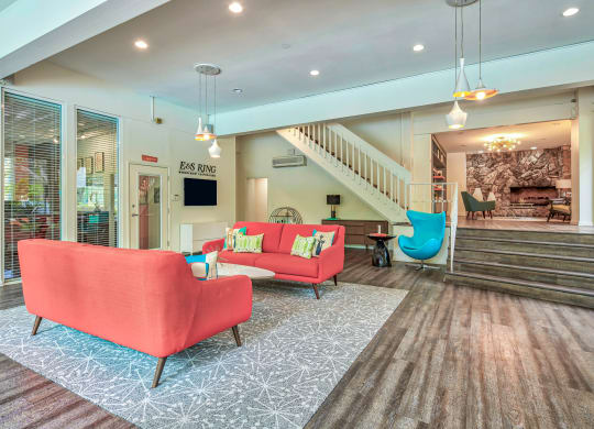 a living room with furniture and a staircase  at Rancho Los Feliz, California, 90039
