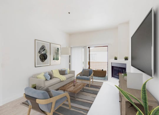 Living room in a well-lit apartment at Sendero Huntington Beach, Huntington Beach, CA 92647
