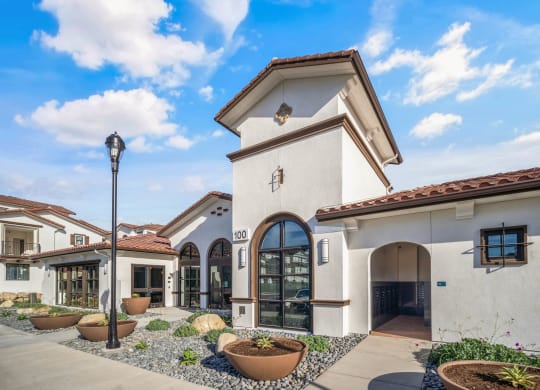 a building with a courtyard and a street light at The Villas at Anacapa Canyon, Camarillo, California